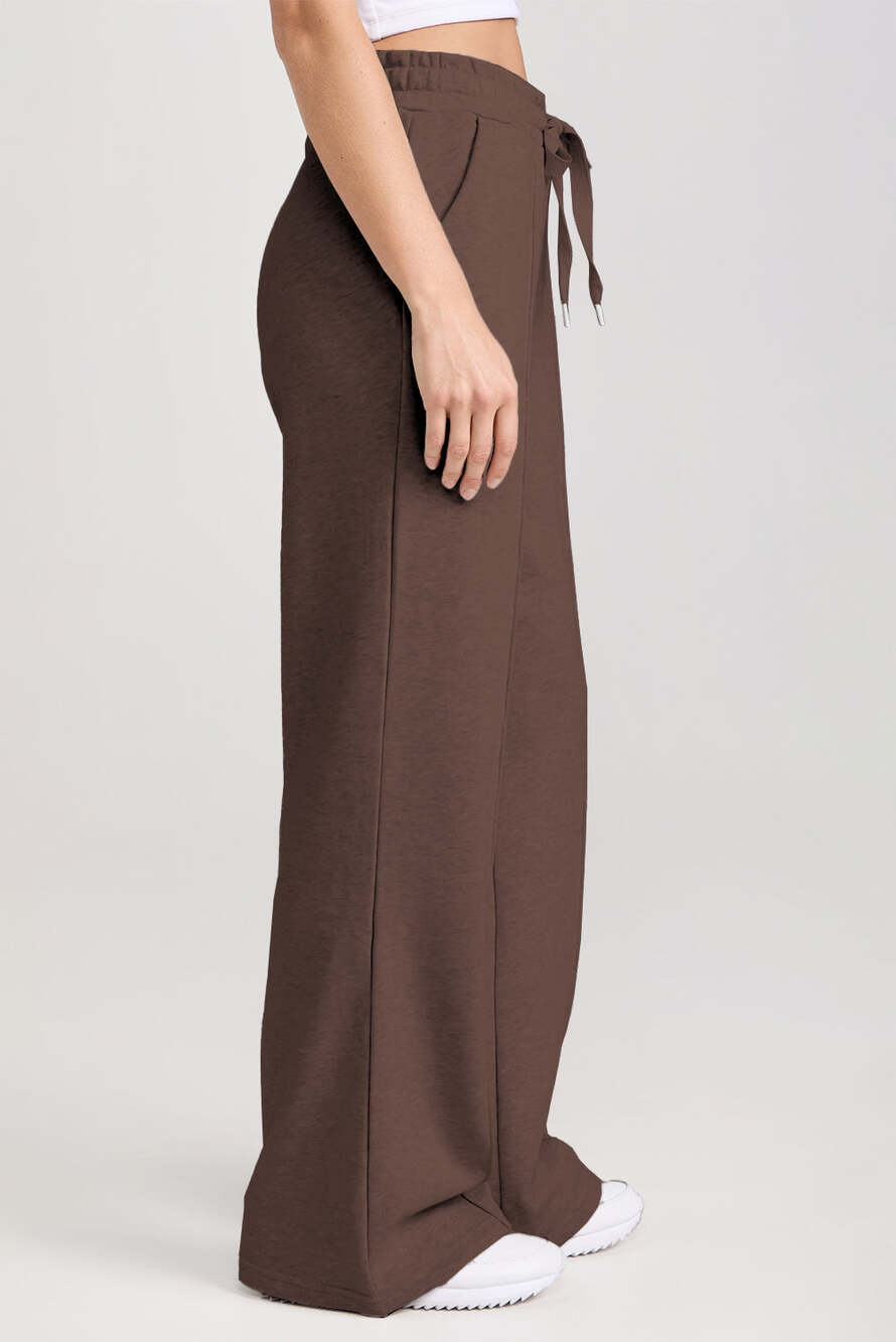 Dark Brown Solid Collared Sweatshirt and High Waist Pants Active Set - Picture 6 of 8
